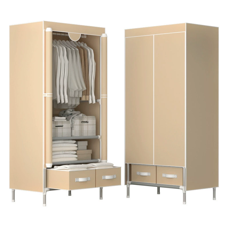 Portable Fabric Wardrobe with Steel Pipe Frame, Multiple Widths 75–185 cm, Drawer Storage Options