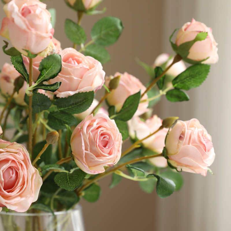 Vintage rose simulation flowers artificial flowers chiffon flowers wholesale American high-end dining table flowers decorations living room bedroom wedding celebration decoration