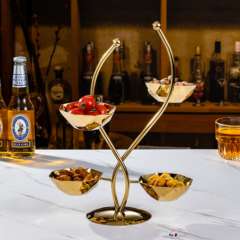 Трехслойная тарелка для фруктов из нержавеющей стали, стойка для бара, клуба, тарелка для закусок, тарелка для орехов, тарелка для фруктов, стойка для закусок KTV, креативная