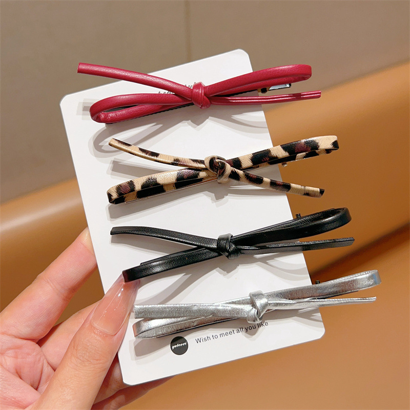 韩国博主同款复古简约皮质蝴蝶结发夹前额对夹刘黑夹侧边发卡夹子