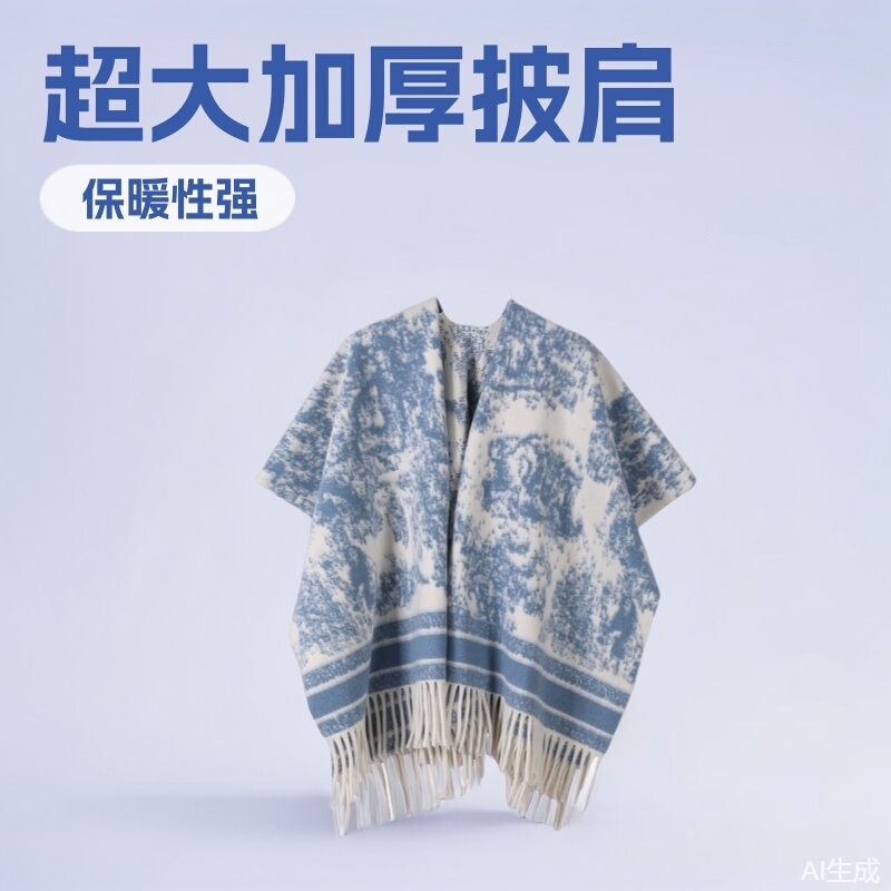 Imitation Cashmere Solid Color Shawl for Women, Autumn and Winter Oversized Thickened Cape Coat, Travel Air-Conditioned Room Split Hem Cape Blanket