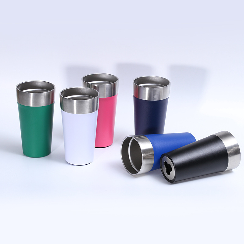 Nuevo 20oz taza de café de acero inoxidable cubierta transparente bebida directa taza de coche portátil de doble capa de vacío taza de café del coche