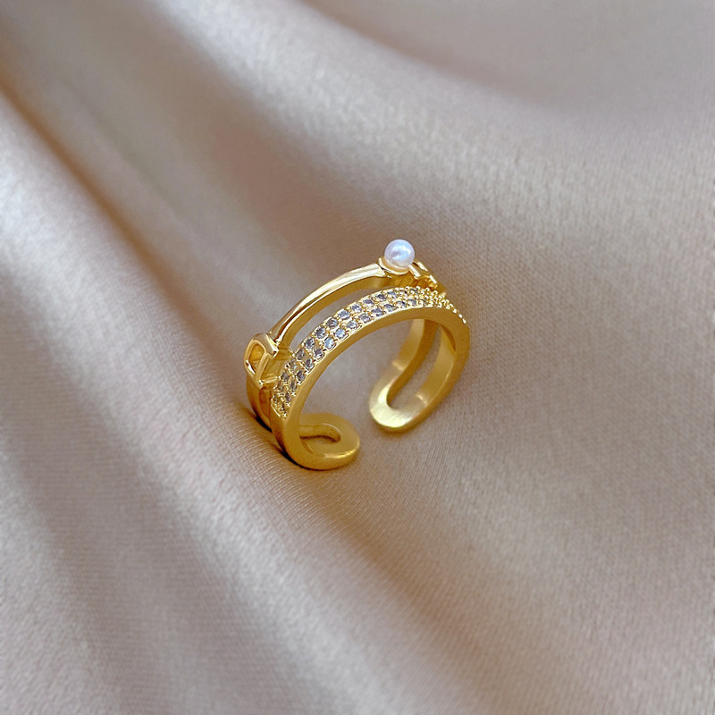 Doppelter Perlen- und Diamantring, verstellbar, schlichter japanischer Schmuckring, Partnerring_voghion.com