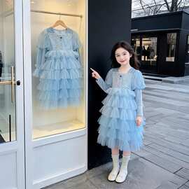 2026新款春夏季甜美公主裙女童蓬蓬纱裙百搭生日礼服连衣裙中长款