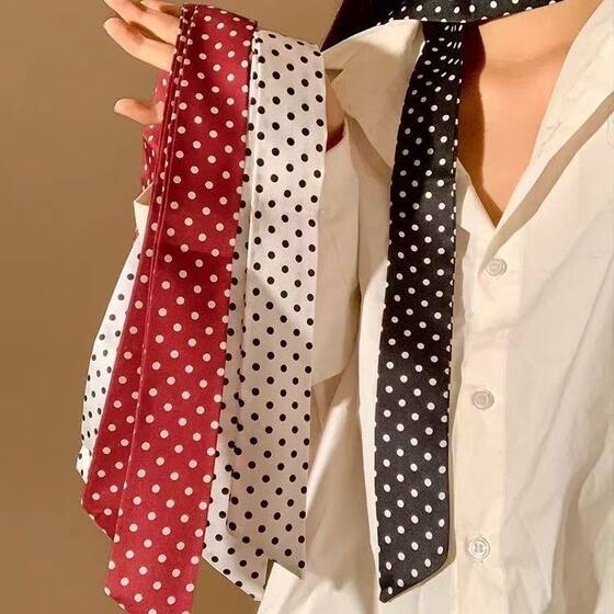 Vintage Fashionable Wave Dot Long Scarf Women's Spring and Autumn Y2K Hot Girls Fashion All-match Decorative Scarf Narrow Ribbon