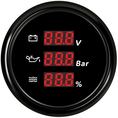 52mm Digital Display Three-In-One Multifunctional Instrument: automobile instrument - black-edge-black-bottom-voltage-oil-pressure-clean-water