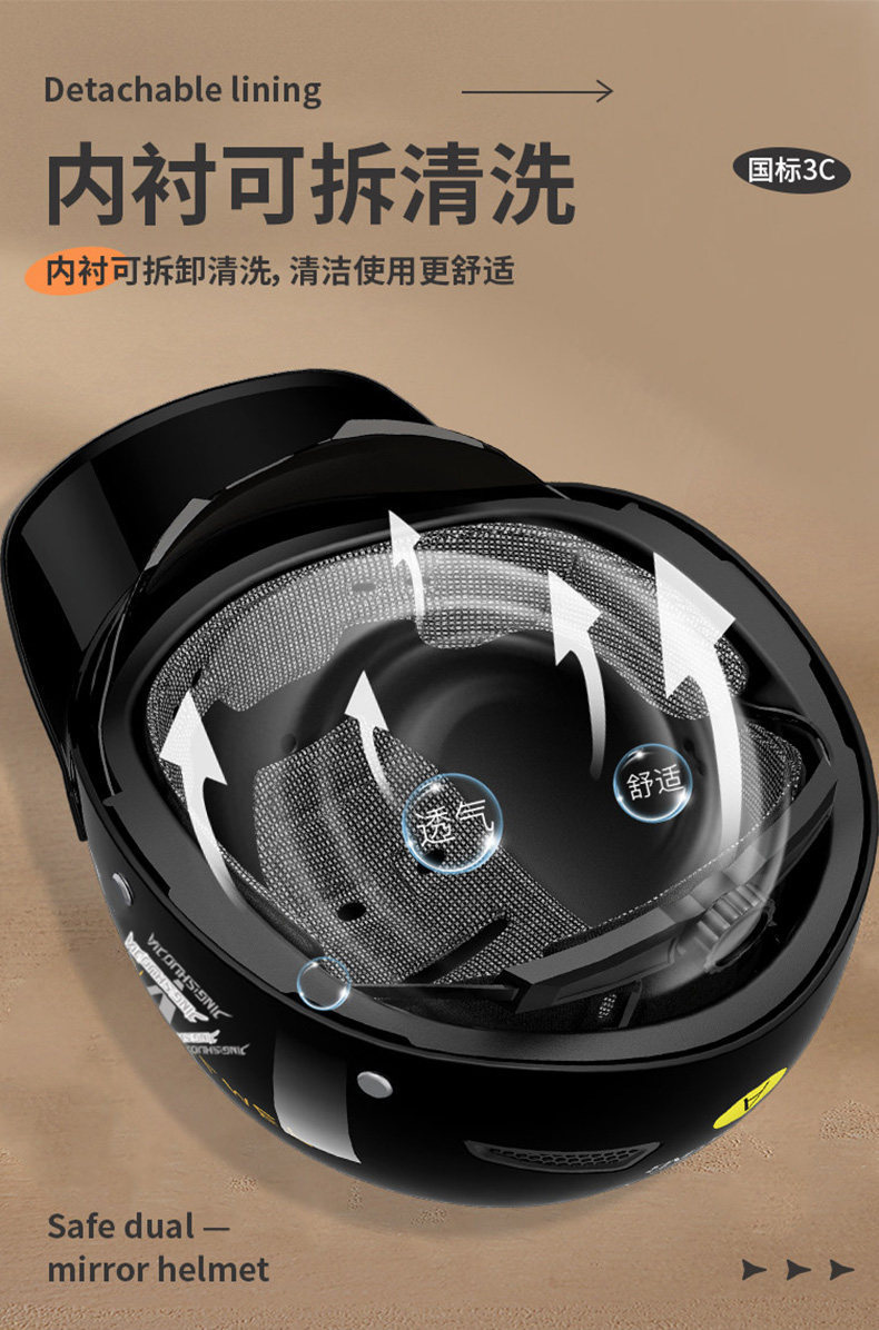 New National Standard 3C Electric Bicycle Helmet for Women, Summer Sun Protection, Breathable Retro Motorcycle Half Helmet, Men's Safety Helmet