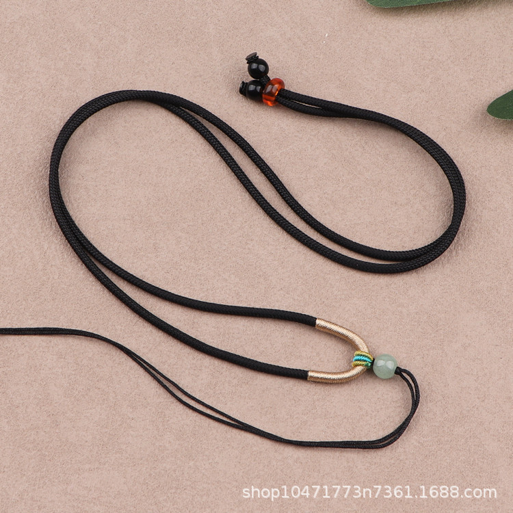 Adjustable Braided Necklace Rope for Women, Simple Gold Buckle Jade Pendant Hanging Neck Rope, Aventurine Pendant Lanyard