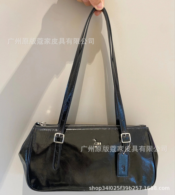 蔻c家2025新款Asher油蜡皮腋下包百搭大容量单肩手提包真皮法棍包|undefined