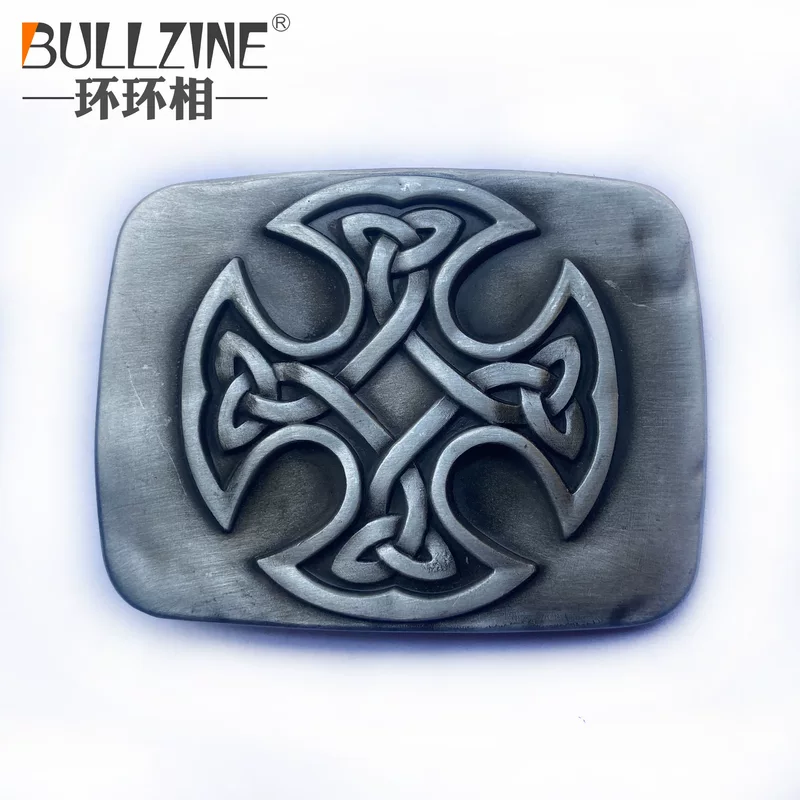 Ремень-б buckle из цинкового сплава Bullzine в виде кельтского креста 03757 ретро западной деним-белюб