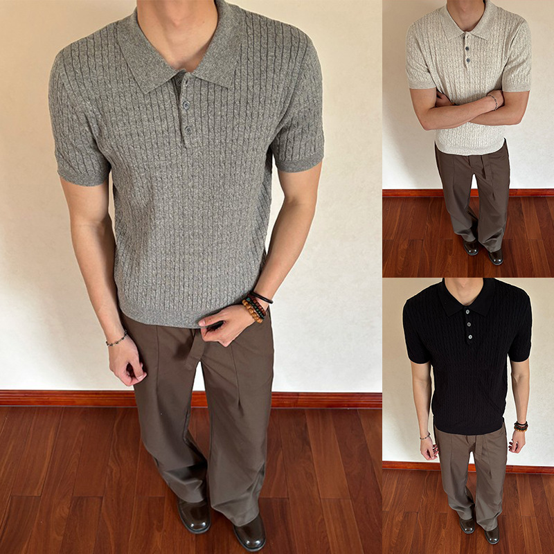 Camisas de polo de cuello gaviota camisa de manga corta hombre tejido camiseta de textura de flores de verano fábrica transfronteriza al por mayor