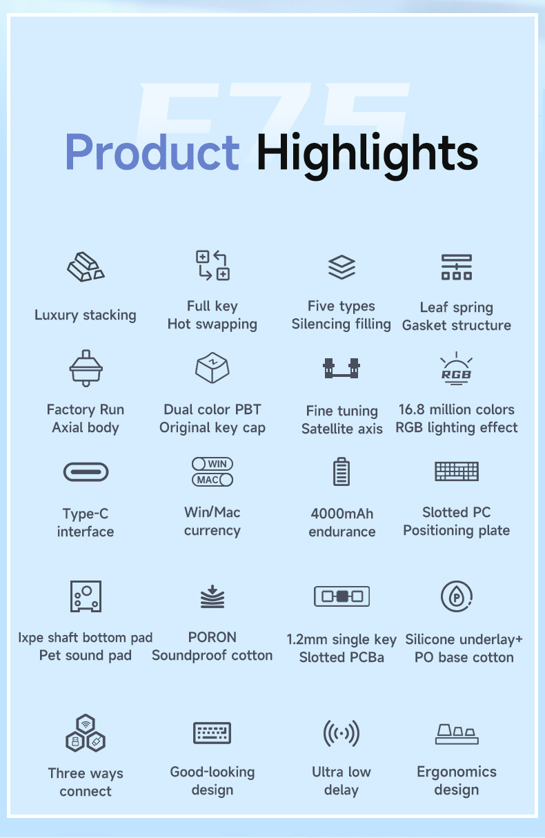 Tastiera meccanica personalizzata AULA Tarantula F75 Wireless Bluetooth 2.4 Il terzo esame simulato Full Key Hot Plug_voghion.com