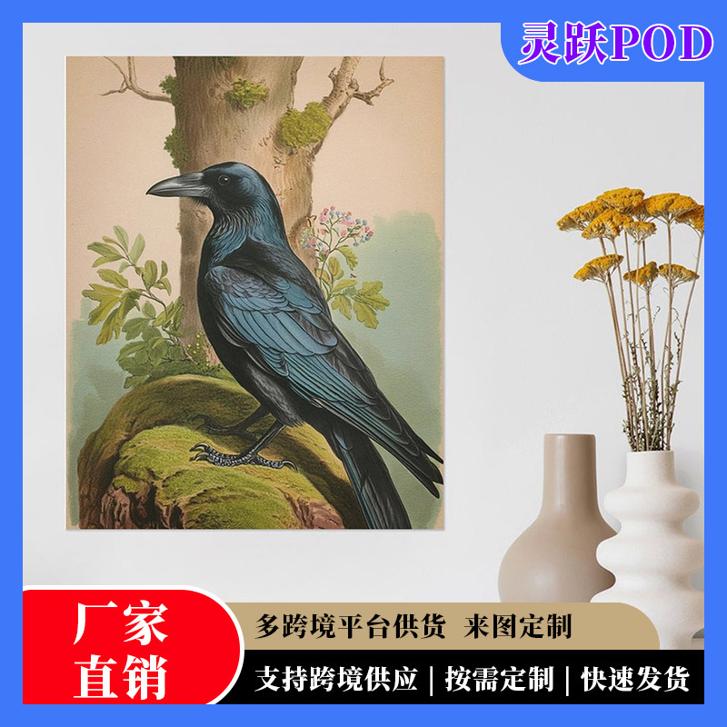 Cross-Border Factory Direct Sales Crow Canvas Painting Living Room Decorative Painting Restaurant Animal Hanging Painting Canvas Painting Core Without Frame