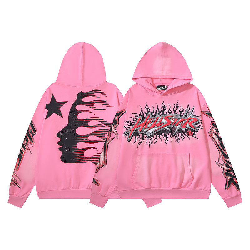 Hellstar ヨーロッパとアメリカのトレンディなブランド、ハイストリート、レトロ、ウォッシュド、ダメージ加工、プリント、ストリート、ルーズフィットのパーカー、男性用と女性用のスウェットシャツ|undefined