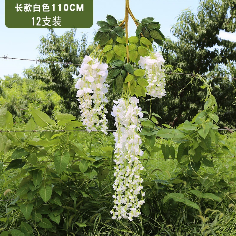 Flor de glicina de simulación al por mayor decoración flor colgante flor falsa ratán violeta techo de boda enredadera de plástico planta colgante