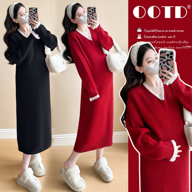 Autumn and Winter New Trendy Influencer-Style Maternity Korean Fashion Chanel-Inspired New Year's Eve Christmas Dress Autumn and Winter New Trendy Influencer-Style Maternity Korean Fashion Chanel-Inspired New Year's Eve Christmas Dress