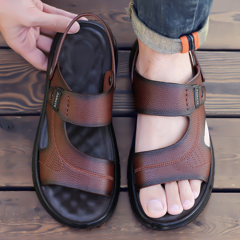 Dép sandal nam đế dày quai ngang, đế mềm đệm latex, thoáng khí chống trượt — Màu nâu, màu đen