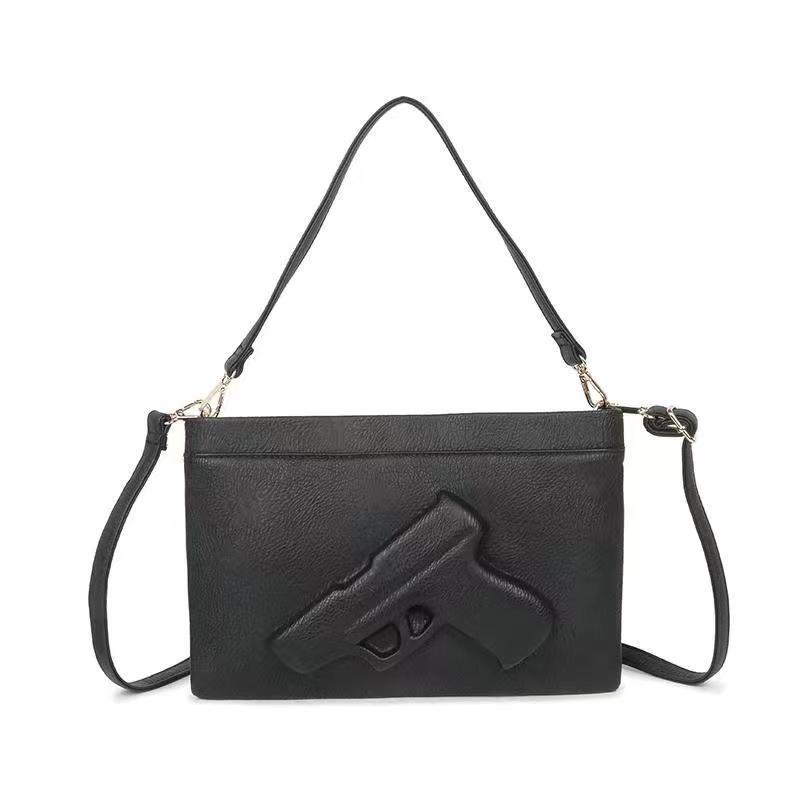 Cross-border 2024 foreign trade Guangzhou embossed gun logo envelope ladies handbag black shoulder slung bag in stock