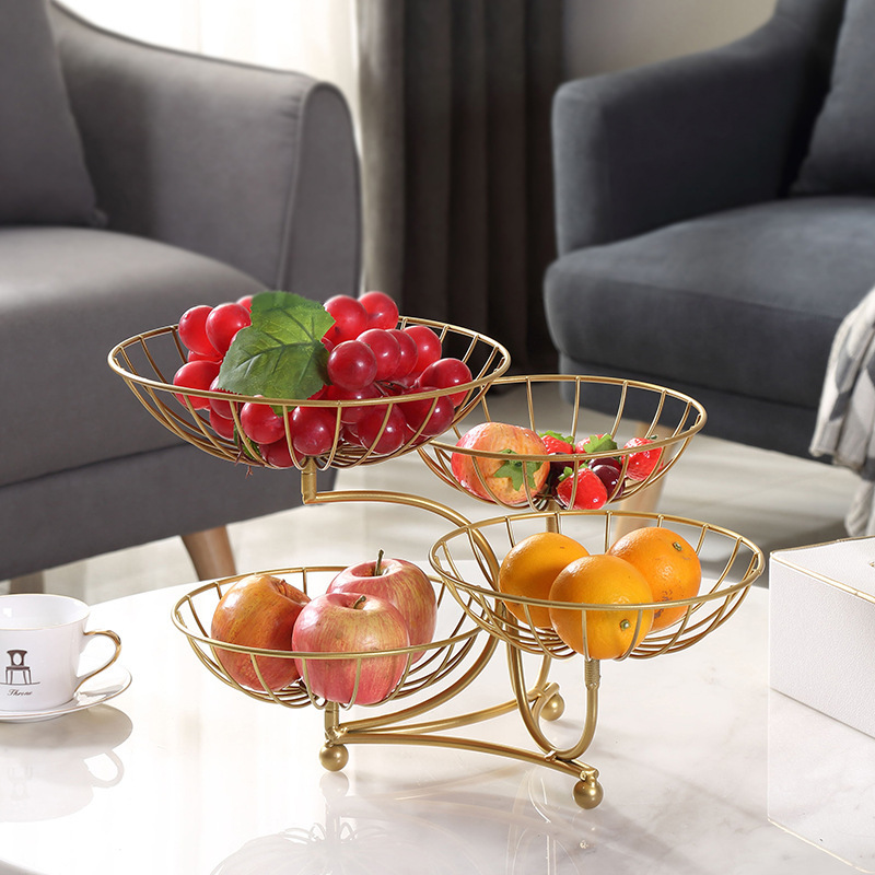 Plato de frutas de hierro forjado gancho de plátano sala de estar casera canasta de frutas de lujo ligera mesa de comedor dulces bocadillos plato