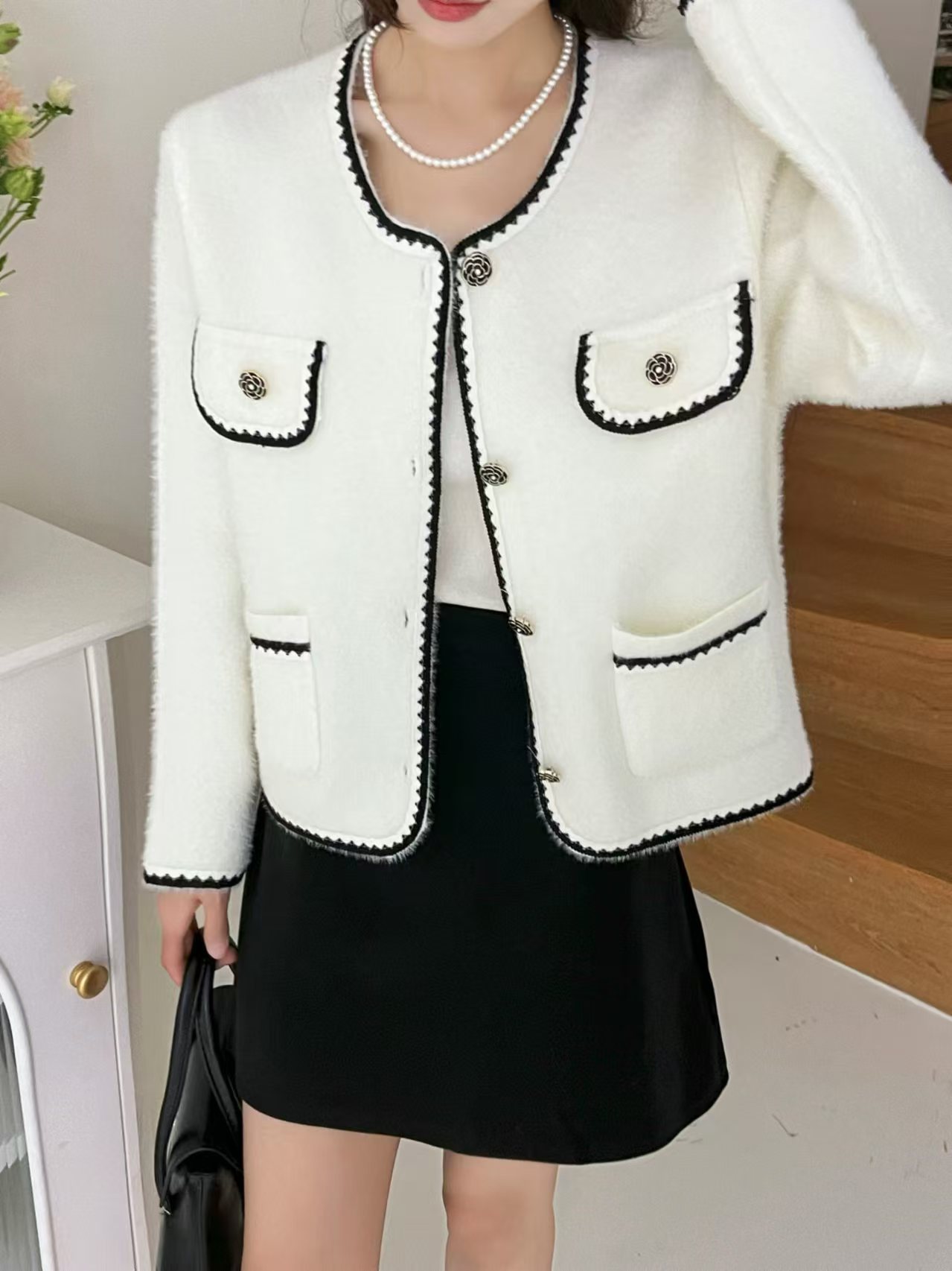 2024 nuevo temperamento francés celebridad pequeña fragancia cardigan de punto de estilo femenino de alta calidad imitación de agua suéter abrigo image 7