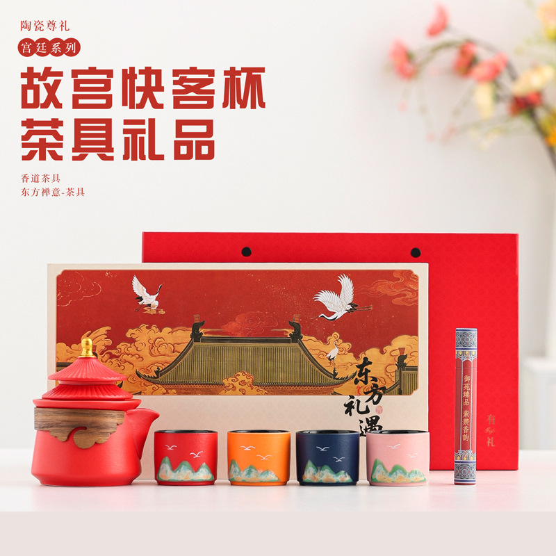 Forbidden City Cultural and Creative Products: Temple of Heaven Travel Tea Set - Portable Travel Tea Set in Palace Style, Souvenir for Clients