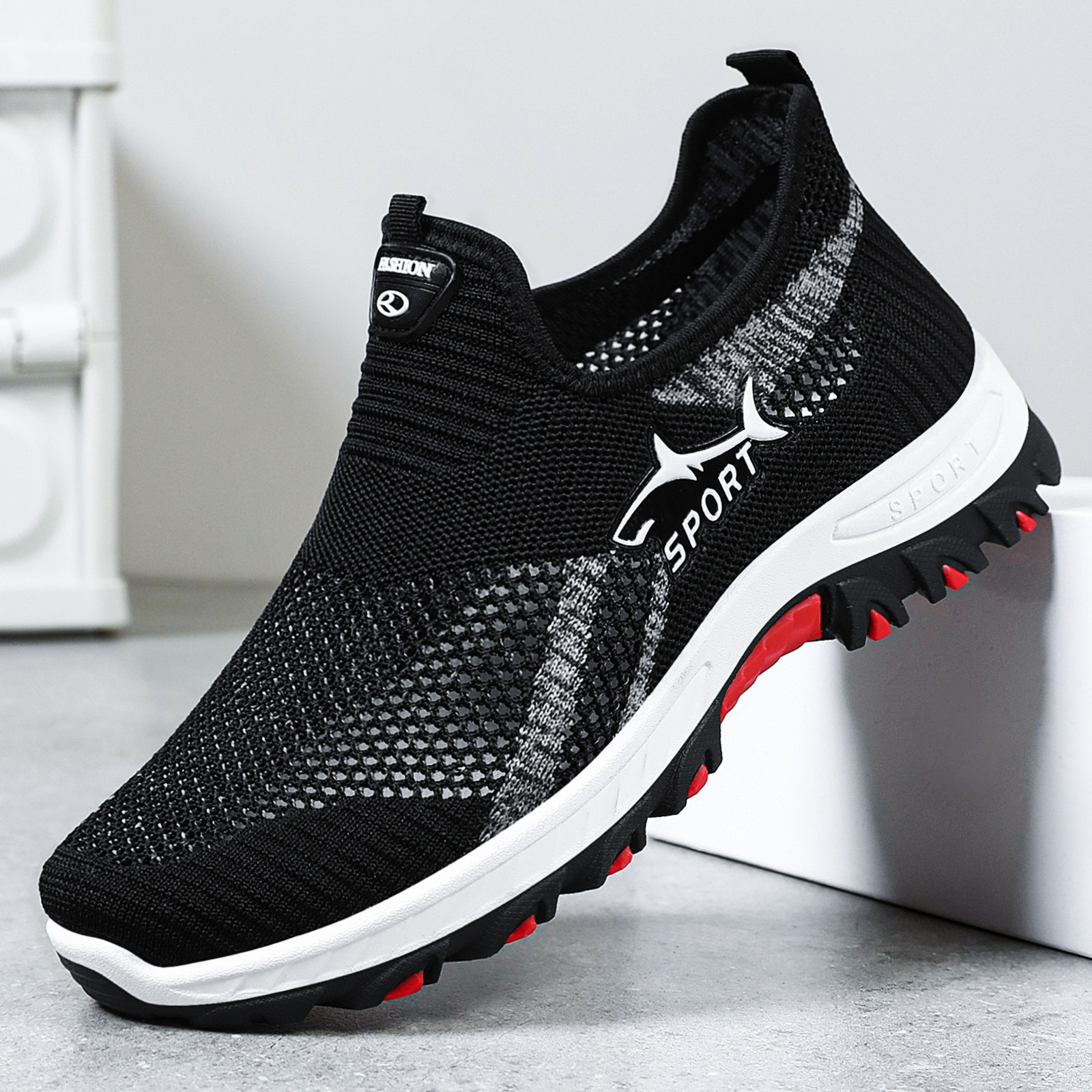 Comercio exterior de tela aérea de gran tamaño zapatos de hombre transfronterizos TEMU zapatos casuales de tiburón con suela suave zapatos deportivos de malla transpirables zapatos individuales