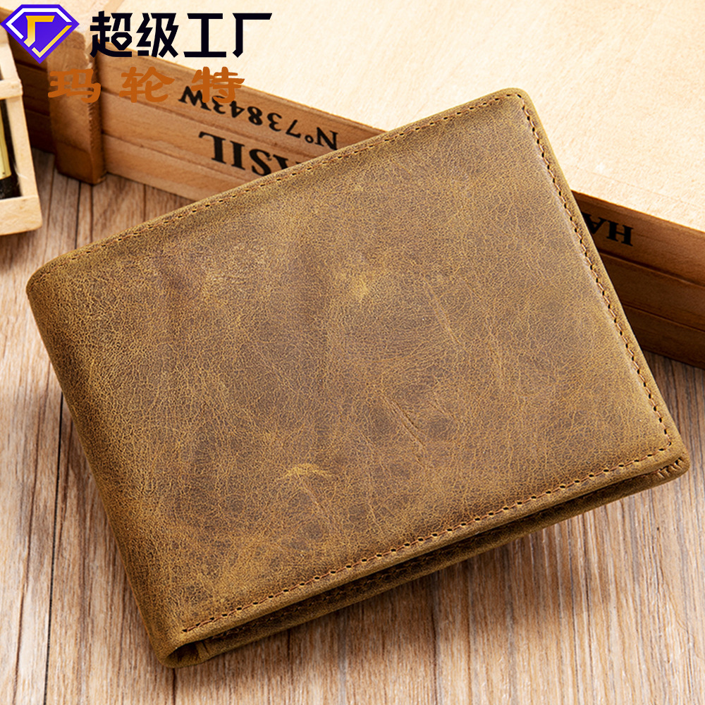 Marent 2023 New Men's Short Wallet Handbag Wallet Full-Grain Leather Men's Folded Pocket Wallet
