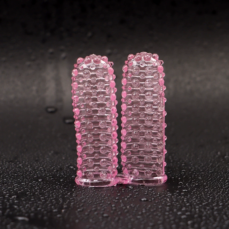 Textured Finger Sleeves, Soft Elastic Two-Finger Set, Dotted Surface, Transparent/Pink