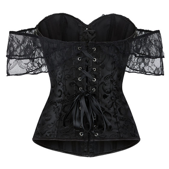 Corset New Vintage Lace Fishbone Body Shaping Top Shoulder Belt Bubble Sleeve Push-up Chest Bone Suit