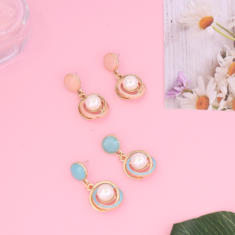 fashion multicolor geometric metal pearl earringspicture2