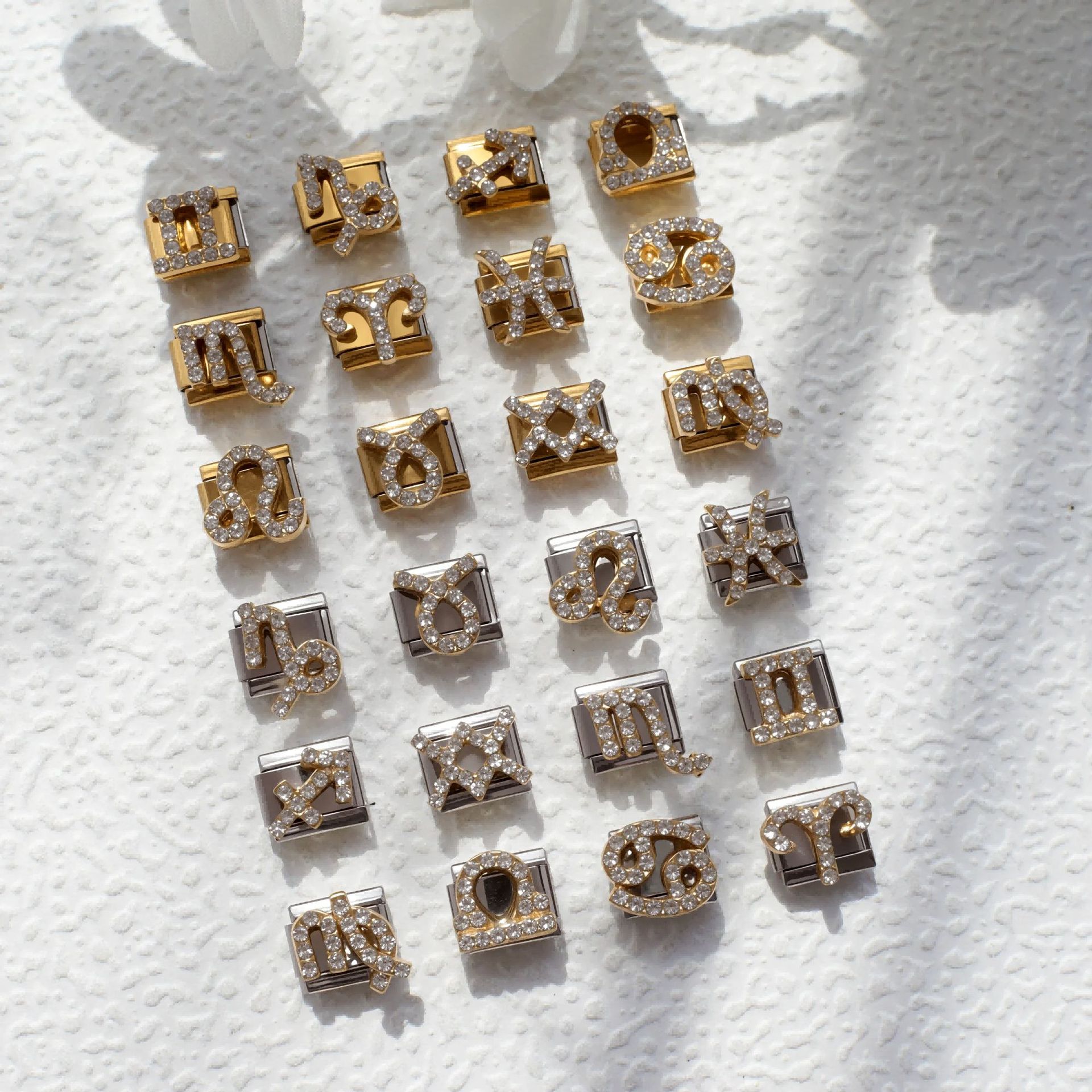 不锈钢意大利模块手链12星座带钻金银DIY弹力手环Italian charm