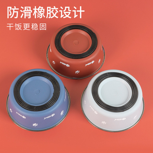 New double-layer thickened floor-suction dog bowl, anti-slip pet bowl, Nordic style stainless steel dog bowl, cross-border cat bowl wholesale