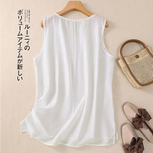 New *** leak-picking cotton vest summer loose retro sleeveless embroidery thin artistic solid color top sling