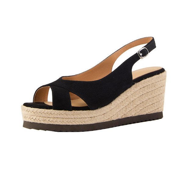 Straw summer sandals open toe platform wedge heel