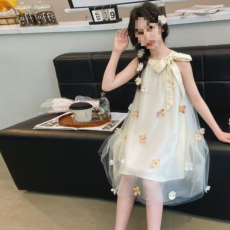 女の子ドレス夏 2025 新しい夏ドレスファッショナブルなプリンセス子供立体スカートフラワーガーゼスカート中大子供向け|undefined