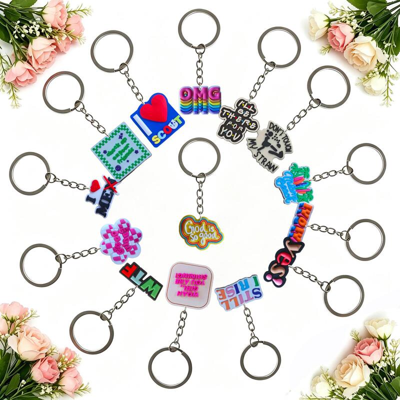 Etsy Cartoon Text Silver Keychain Cross-Border Best-Selling Creative Design Holiday Party Bag DIY Pendant