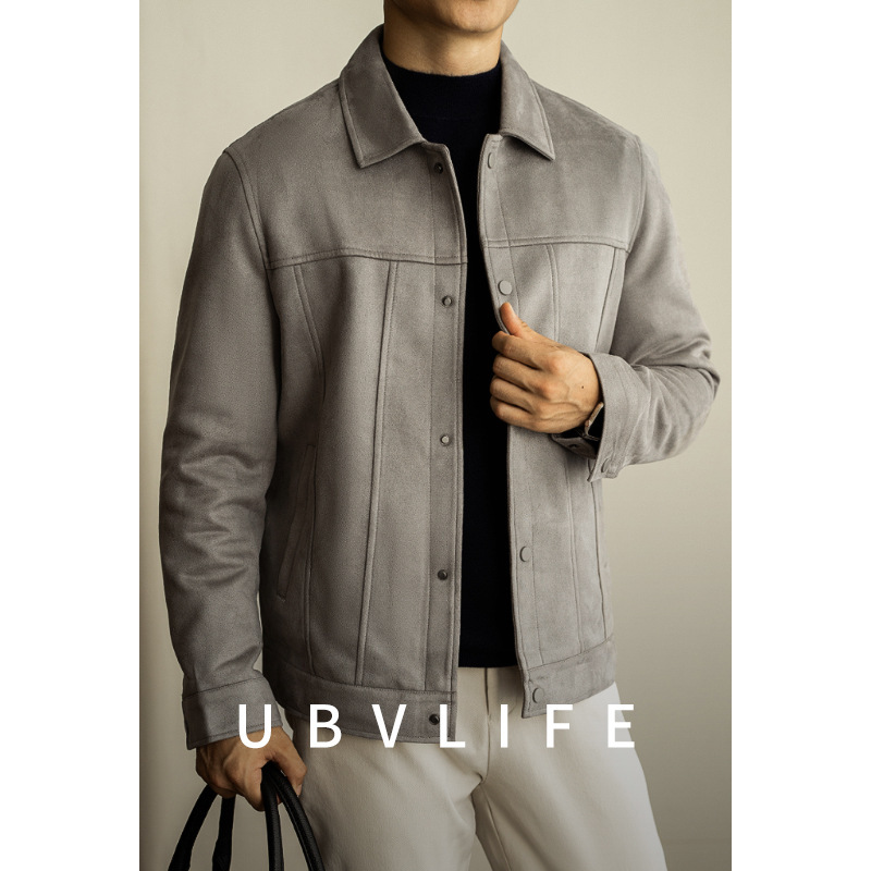 Buckskin Velvet Skin Brushed Lapel Jacket Men's 2025 Spring Work Clothing Light Mature Business Workwear Short Jacket