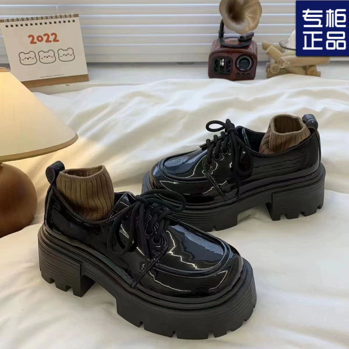 Женские чёрные кожаные туфли в ретро-британском стиле на толстой подошве, весна-осень 2025, новые, на толстом каблуке, увеличивающие рост, универсальные, «дwarf»