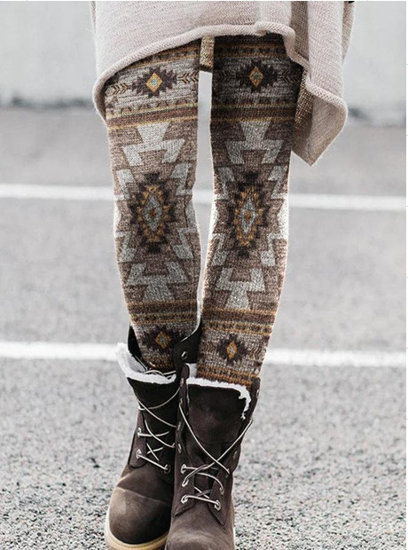 Damen Leggings Mit Buntem Joker-print Und Elastischem Bund_voghion.com