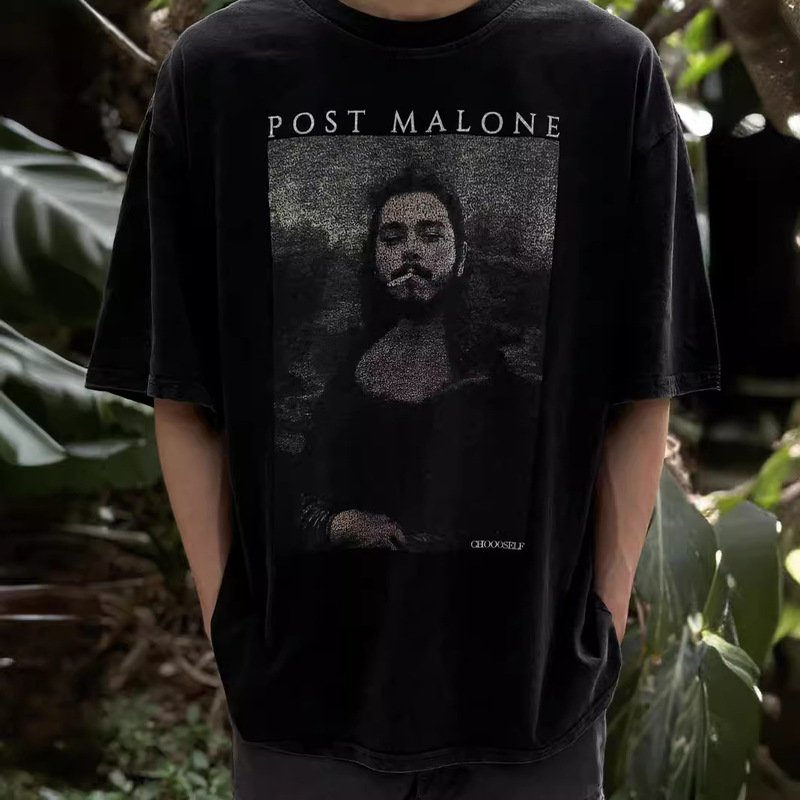 American VINTAGE Malone spoof Mona Lisa old fashion brand summer loose men's couple short sleeve T-shirt cotton