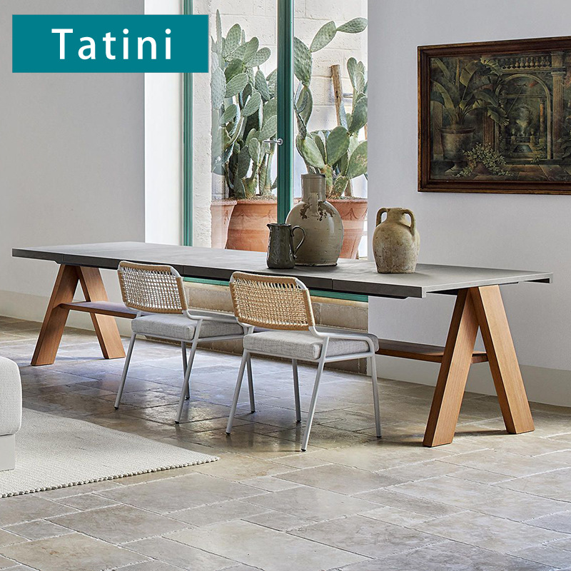 Mesas y sillas de teca para exteriores, muebles de madera maciza para jardín de villa y B&B, conjunto de sillas de ratán impermeables y resistentes al sol para terraza exterior