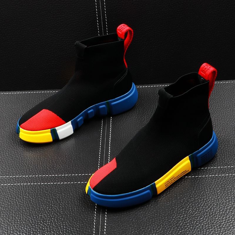 Sommer Neue Männer High Top Schuhe Set Füße Stricken Socken Hip Hop Trend Koreanische Version Der Jugend Kurze Stiefel erhöhen_voghion.com
