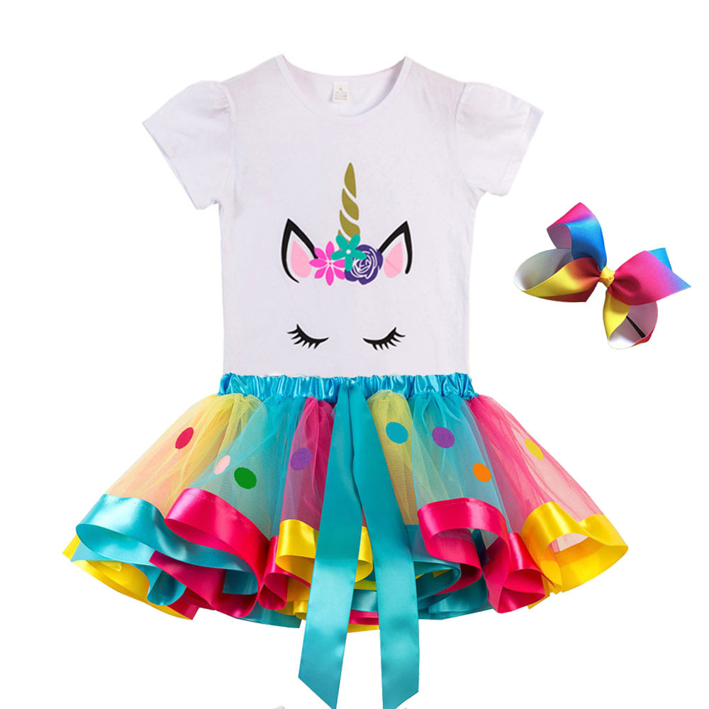 Girls Skirt Summer Skirt + T-Shirt + Hairpin Complete Set Kidsren's Holiday Performance Birthday Party Tutu Skirt