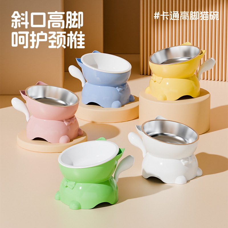 猫碗斜口护颈猫食盆脚猫咪饭碗水碗防打翻斜口猫碗不锈钢猫碗|undefined