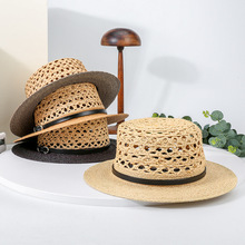 2025灵珑春夏新款拉菲草帽镂空高端平顶帽礼帽出游防晒遮阳帽子女