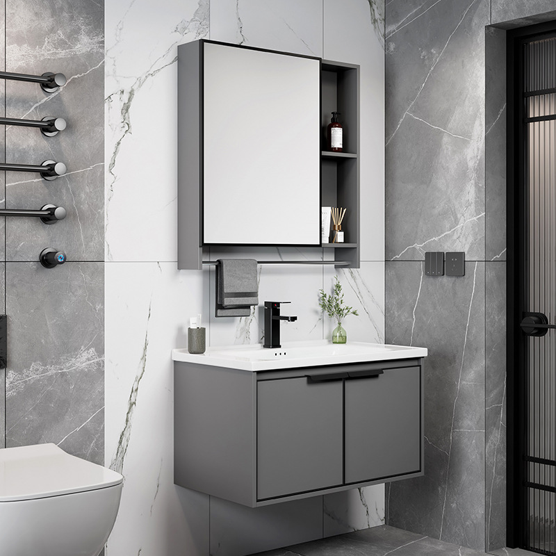 Simple Moderna engrosada aleación de aluminio espacio gabinete de baño combinación lavabo cuarto de baño Placa de roca lavabo piscina balcón