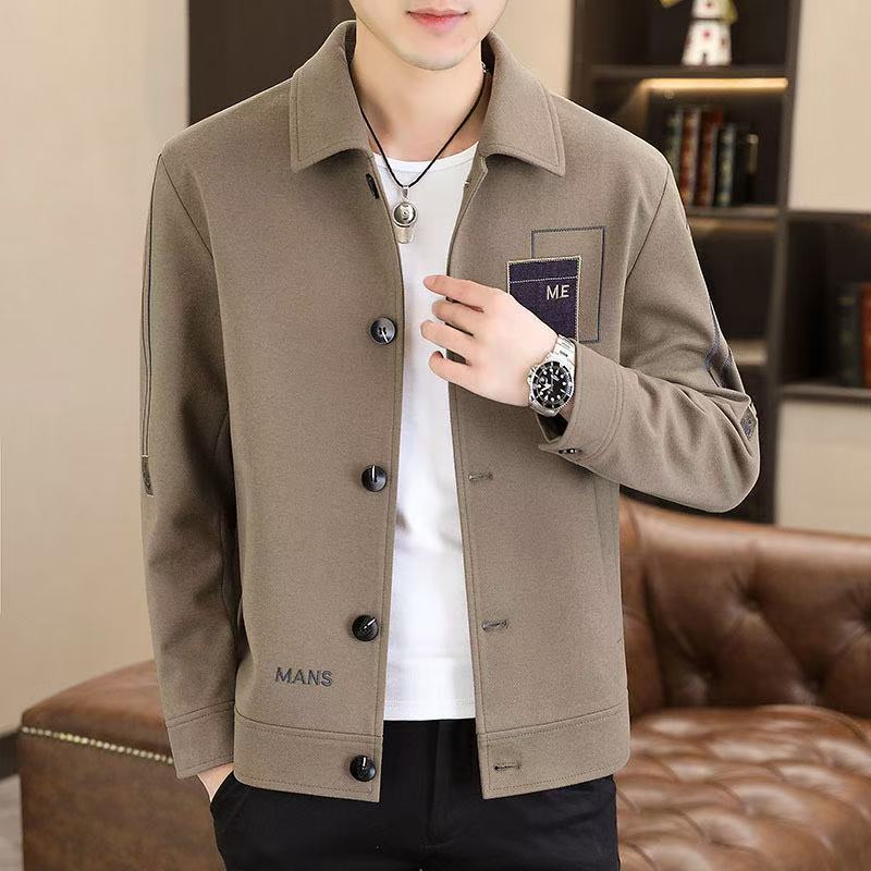 Cross-Border New Fashion Woolen Coat, Stylish Woolen Lapel Jacket, Men's Casual Versatile Double-Layer Oversized Coat