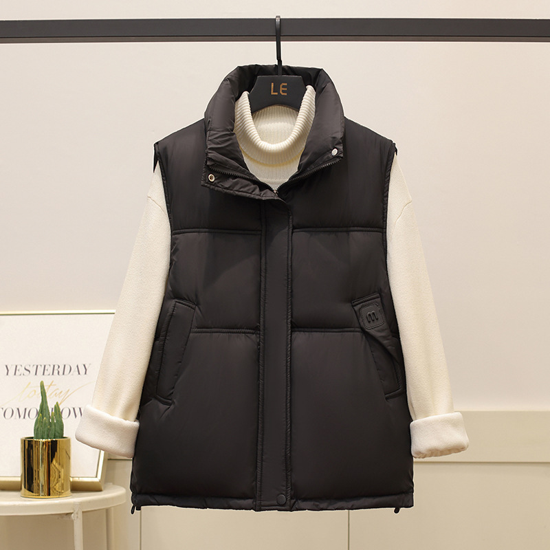 Chaleco de algodón de cuello vertical corto para mujeres otoño y invierno 2025 nuevo estilo coreano chaleco de algodón etiquetado temperamento de moda abrazadera de algodón de hombro