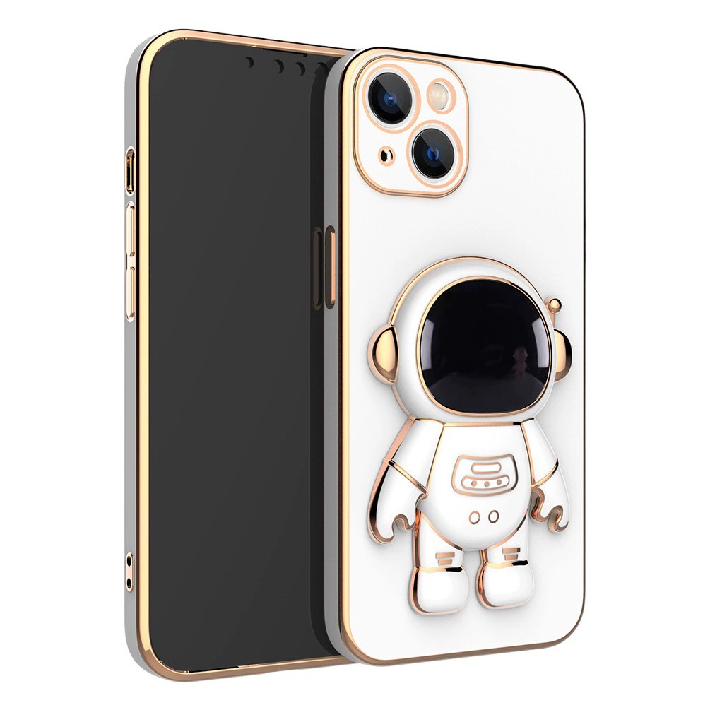 Чехол для iPhone 17 Pro, гальванизированный, однотонный, с подставкой-космонавтом для Apple 16, полная защита для 15, защитный чехол для 14, 3