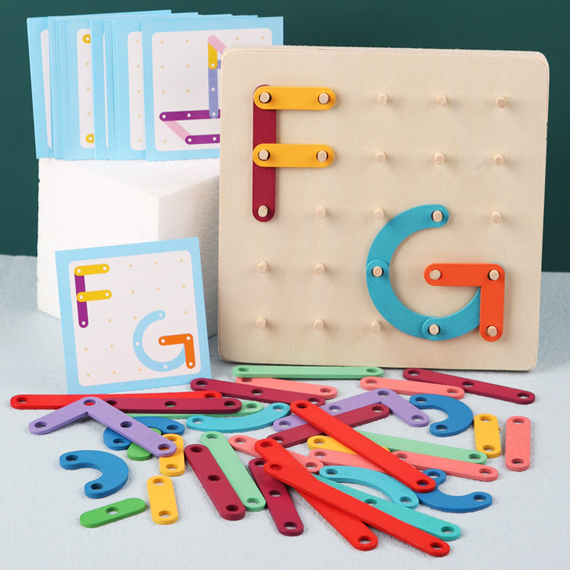 Venta directa de fábrica Montessori matemáticas geométricas enseñanza ayudas tablero de uñas gráfico enseñanza ayudas rompecabezas educación temprana rompecabezas de madera juguete image 6